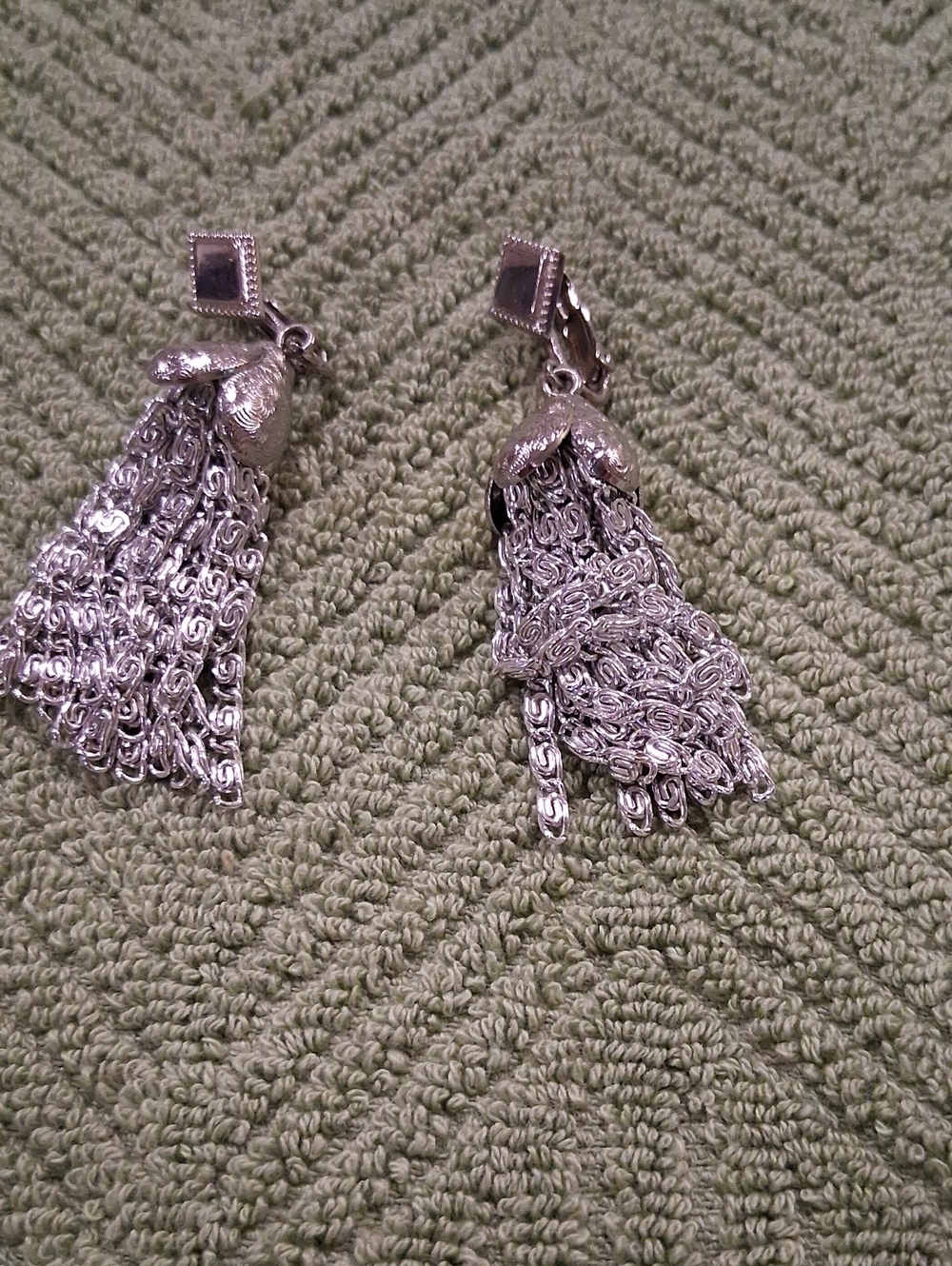 Classic Silver Tassel Drop Earrings - Elegant Silver Tone Clip On